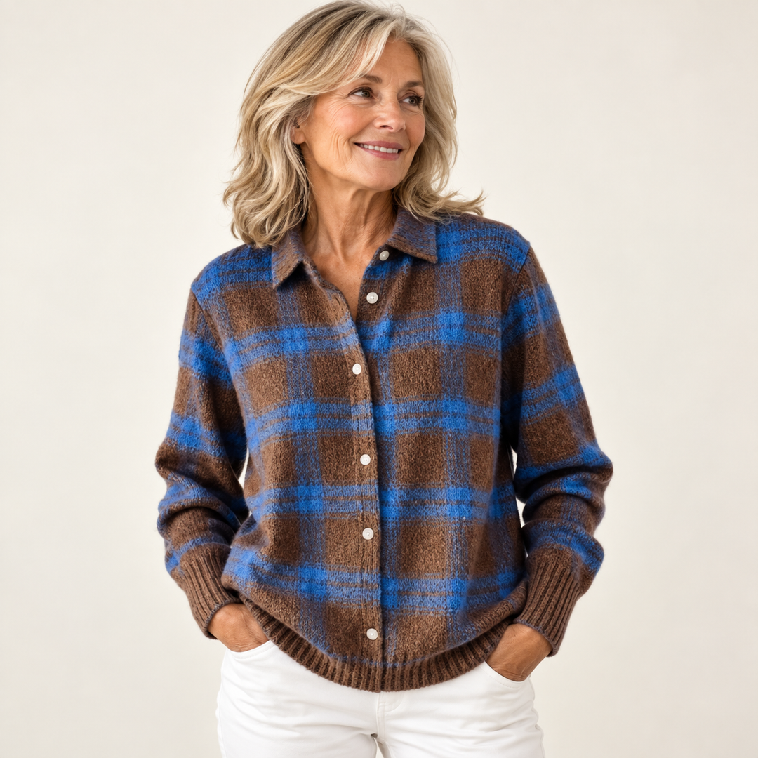 LIZZA™ - SOFT HOODIE BLOUSE WITH CHECK PATTERN