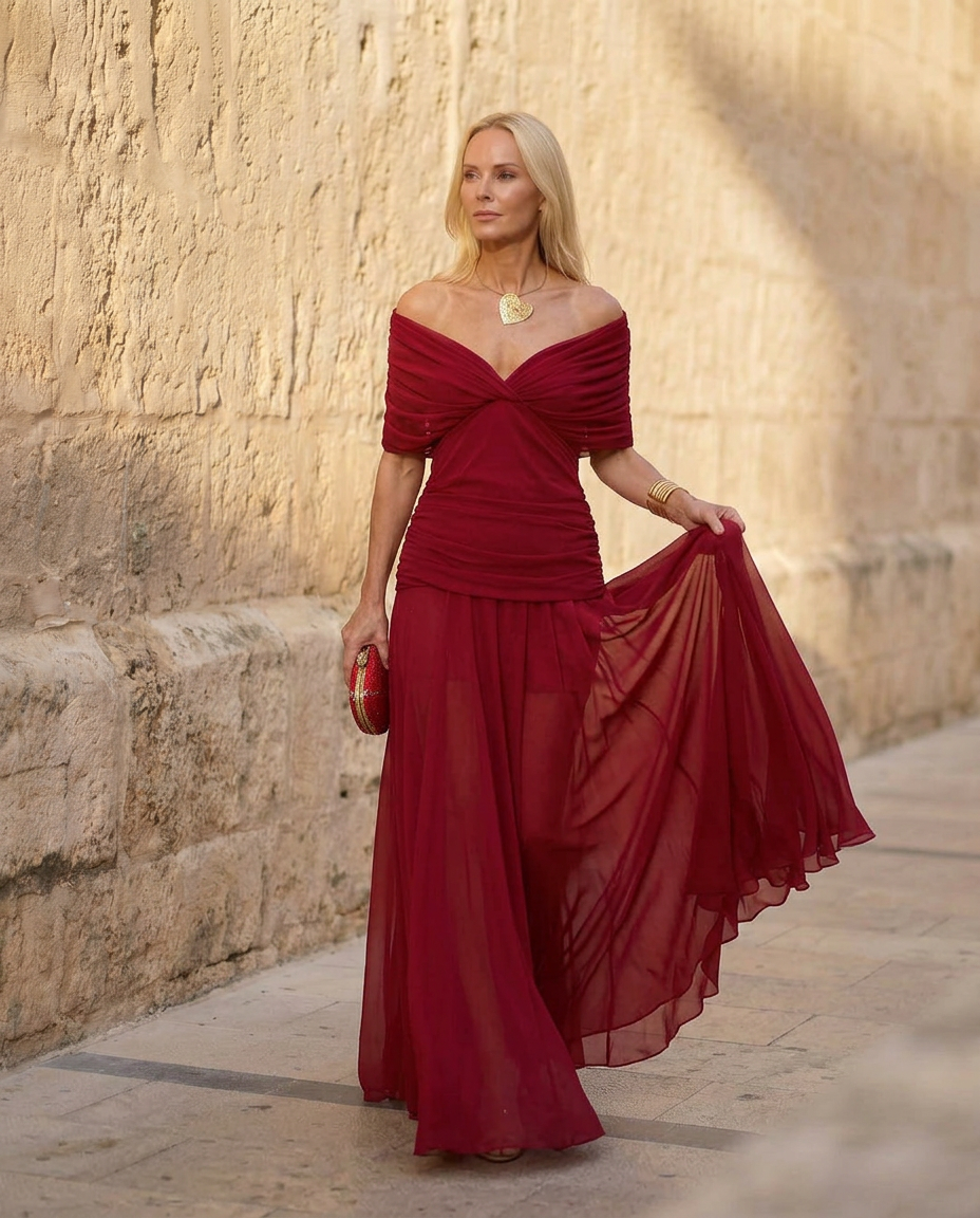 Caoimhe - Pleated V-Neck Maxi Dress