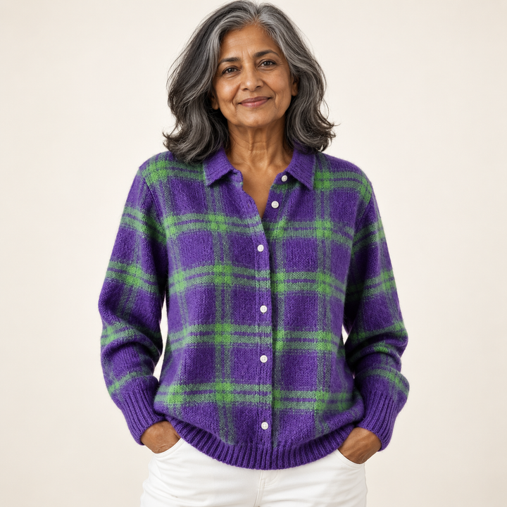 MARILOU™ - SOFT HOODIE BLOUSE WITH CHECK PATTERN