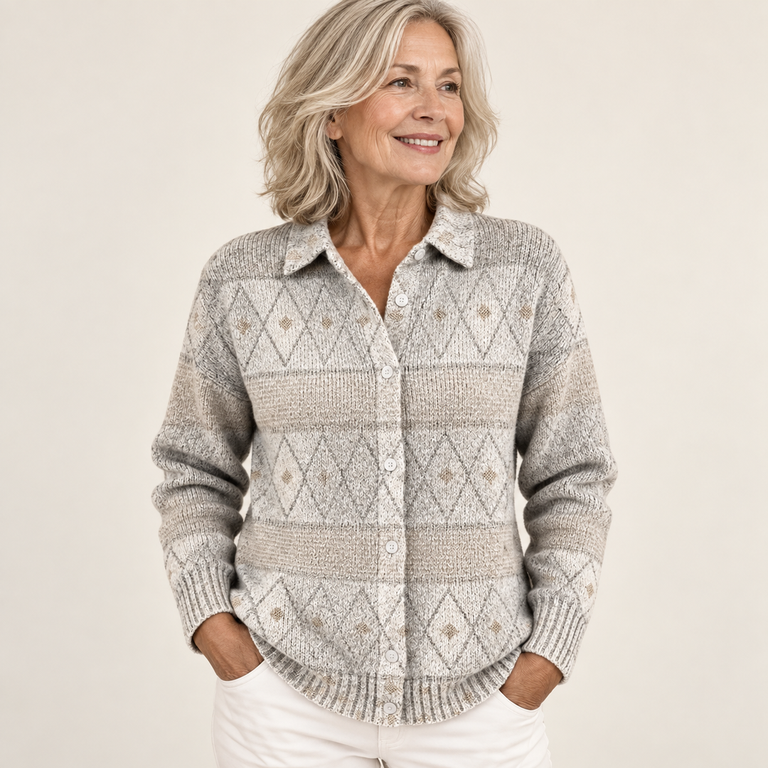 MONIRA™ - ELEGANT KNIT HOODIE BLOUSE WITH DIAMOND PATTERN