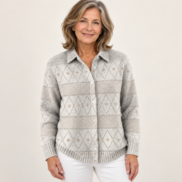 MONIRA™ - ELEGANT KNIT HOODIE BLOUSE WITH DIAMOND PATTERN