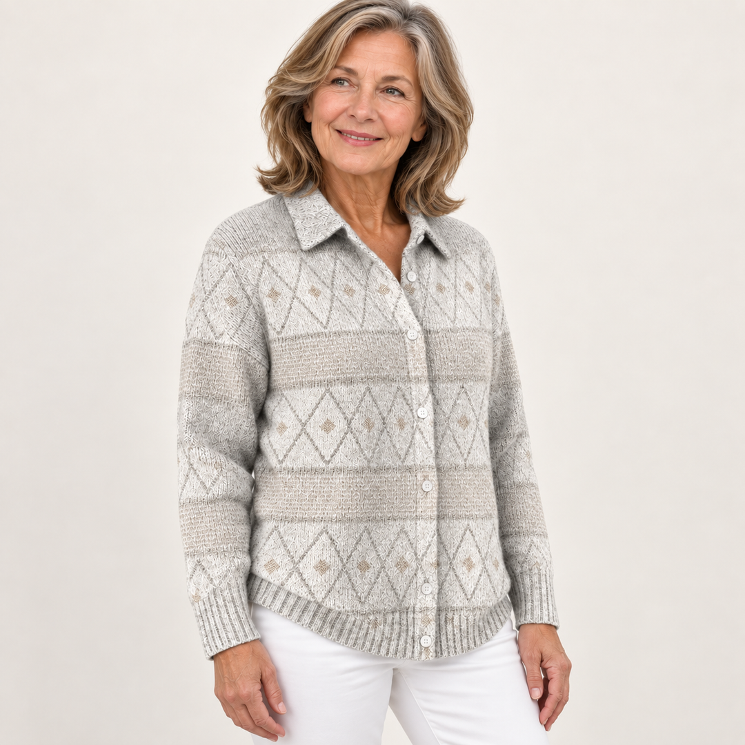 MONIRA™ - ELEGANT KNIT HOODIE BLOUSE WITH DIAMOND PATTERN