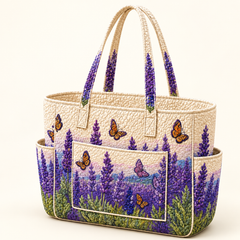 Órla | Quilted Tote Bag with Lavender and Butterflies on a light cream background
