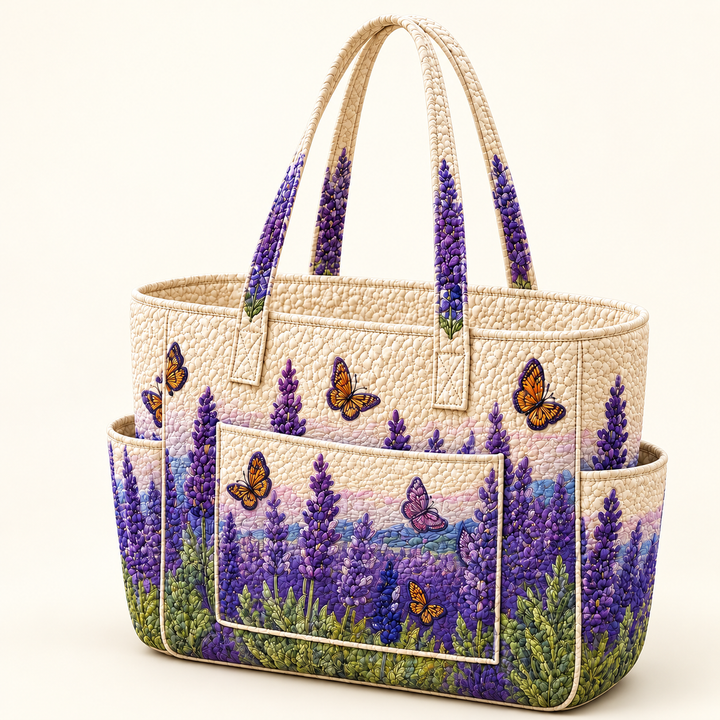 Órla | Quilted Tote Bag with Lavender and Butterflies on a light cream background