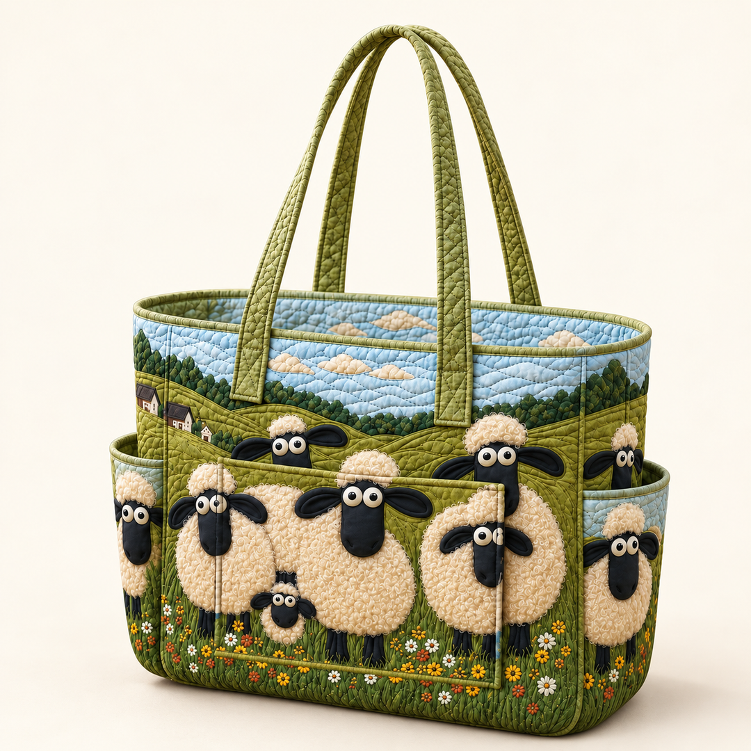 Eimear | Quilted Tote Bag with Dreamy Sheep on a light cream background