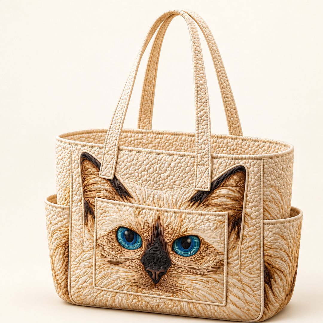 Sinéad | Quilted Tote Bag with a Ragdoll Cat on a light cream background