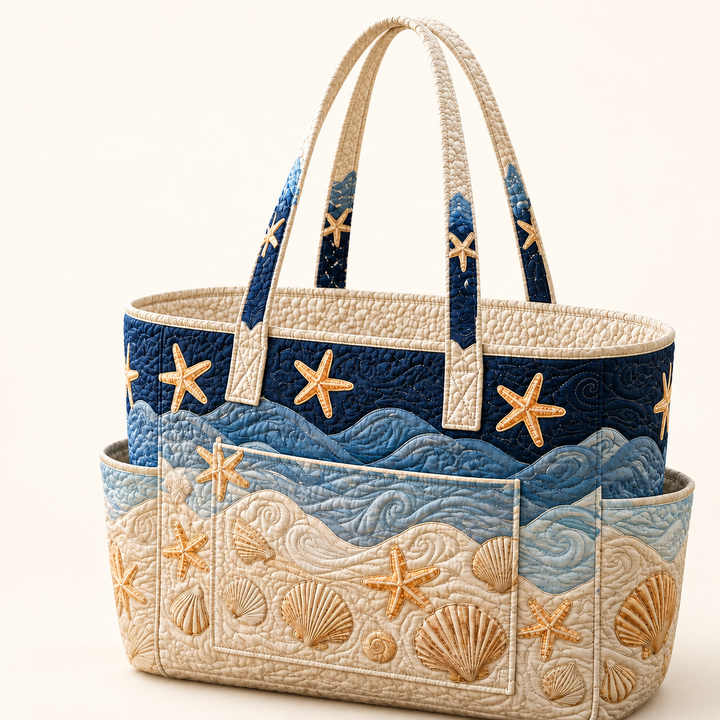 Deirdre | Quilted Tote Bag with a Sea Breeze on a light cream background