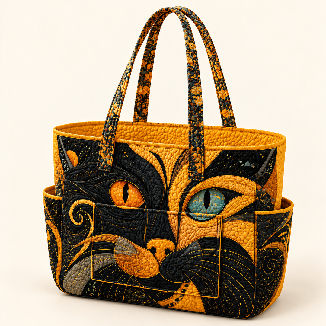 Muireann | Quilted Tote Bag with a Cat on a light cream background