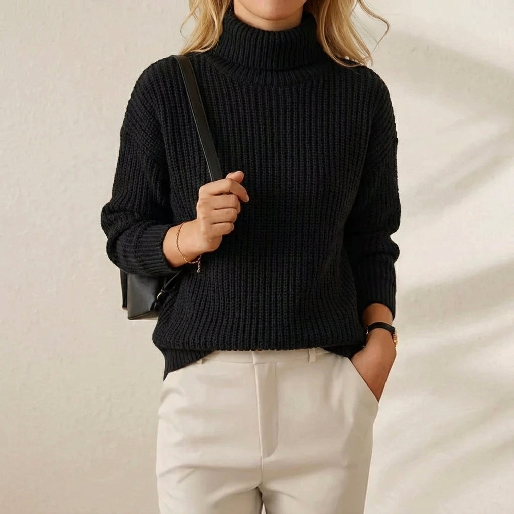 Flora – Ribbed Turtleneck Longline Pullover Jumper