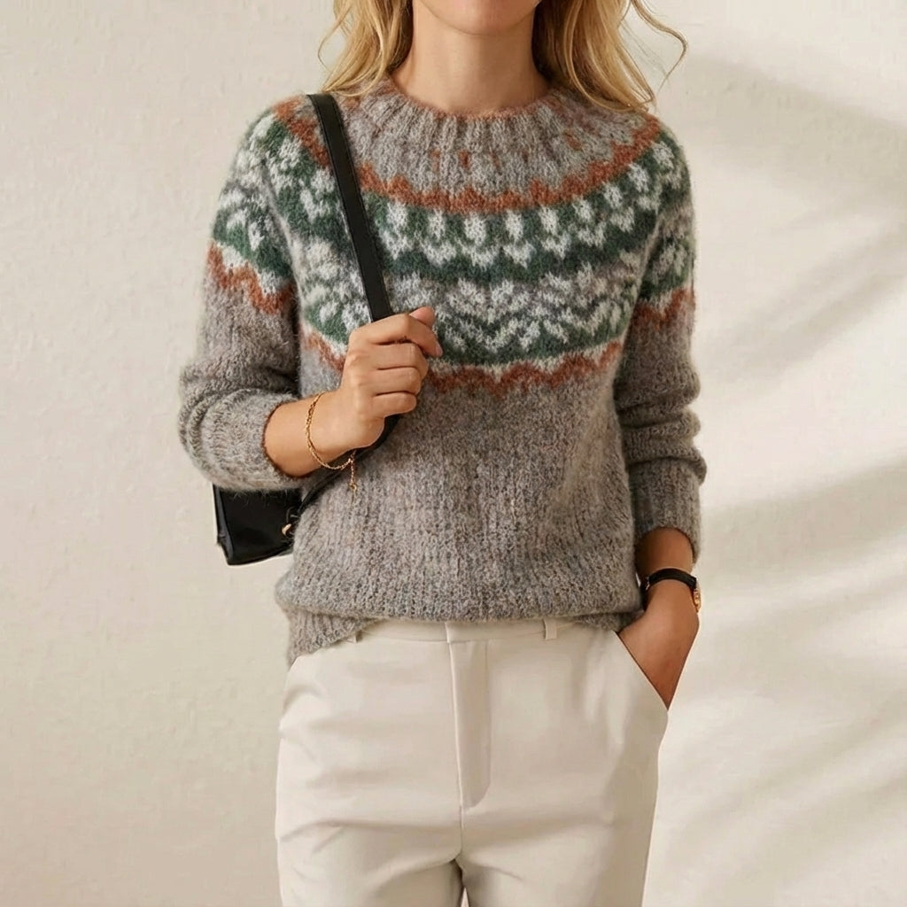 Marina – Floral Yoke Crewneck Knit Jumper