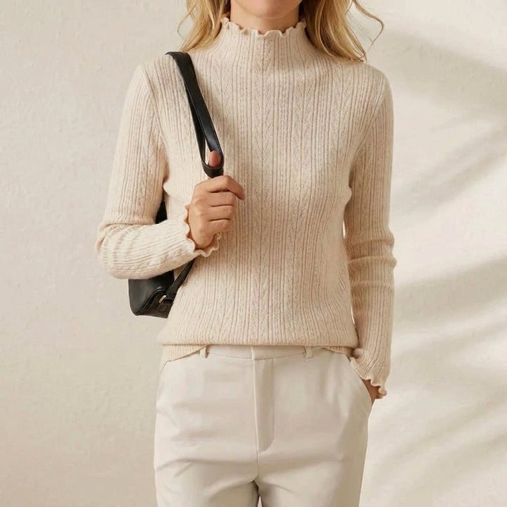 Nora – Lettuce Edge Mock Neck Knit Jumper