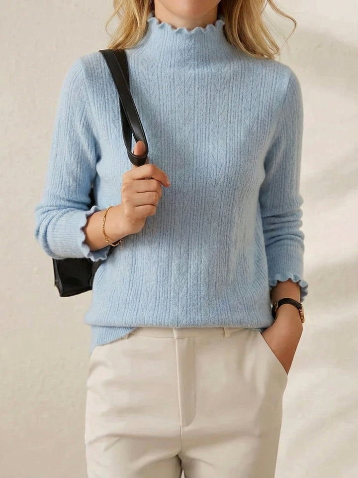 Nora – Lettuce Edge Mock Neck Knit Jumper
