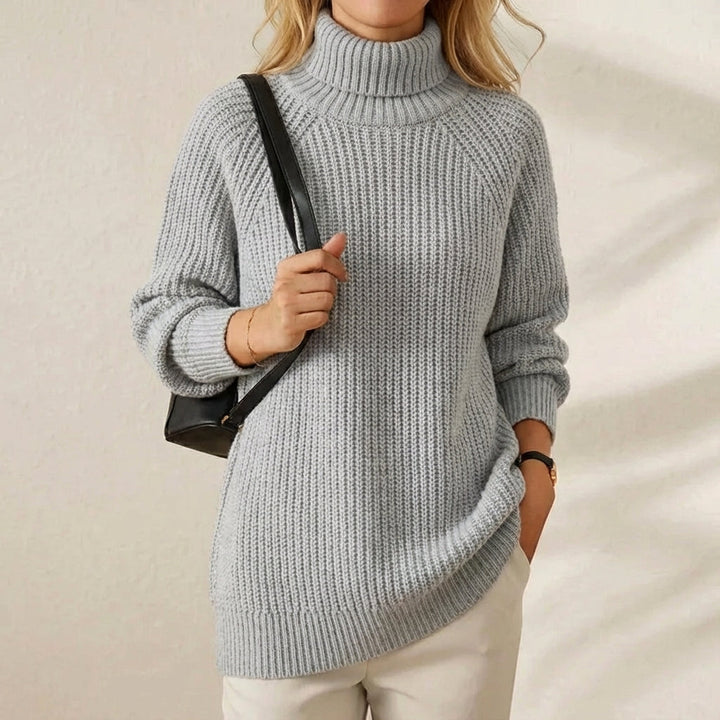 Flora – Ribbed Turtleneck Longline Pullover Jumper