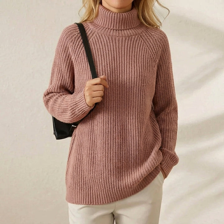 Flora – Ribbed Turtleneck Longline Pullover Jumper