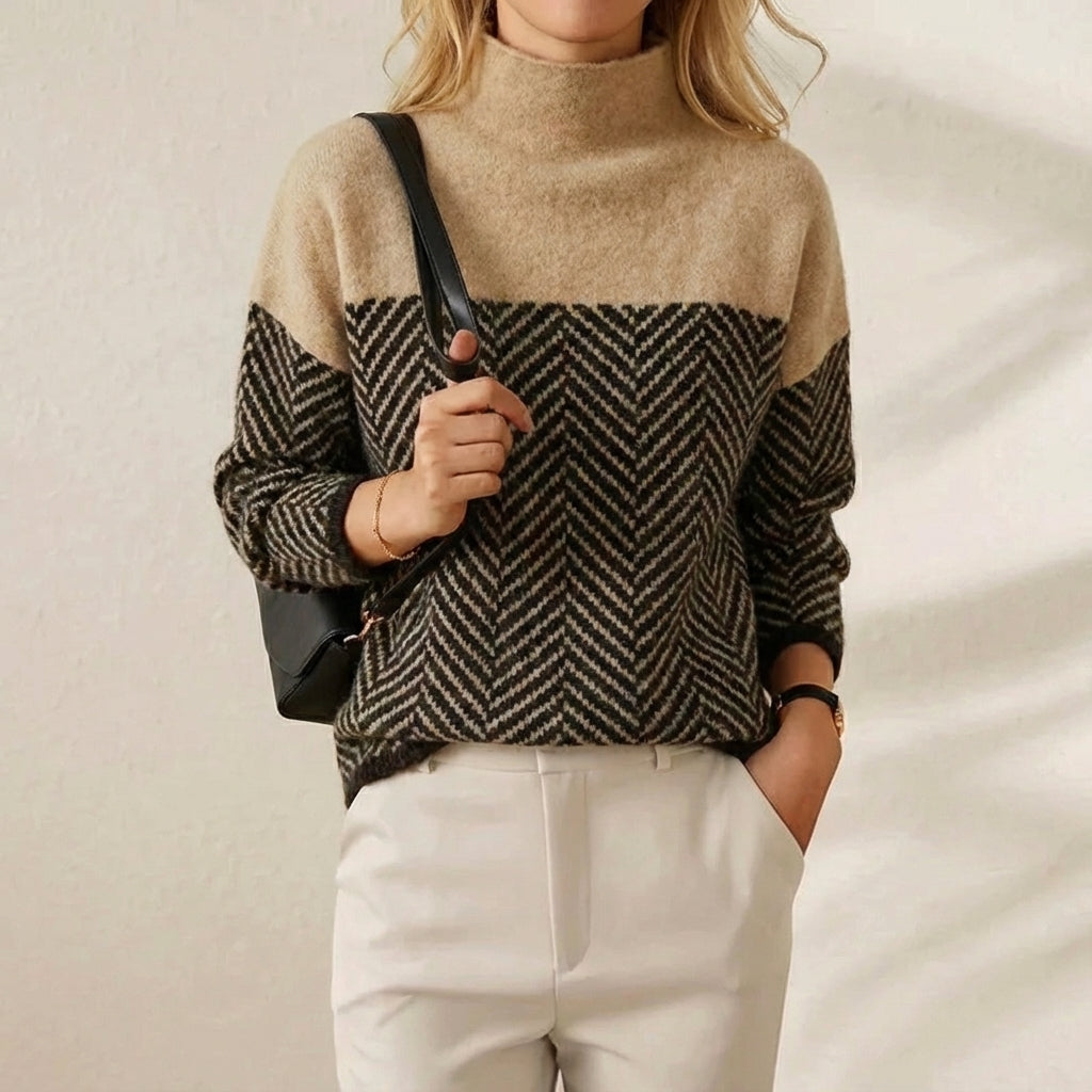 Marissa – Chevron Colourblock Turtleneck Jumper
