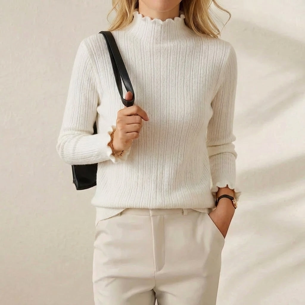 Nora – Lettuce Edge Mock Neck Knit Jumper