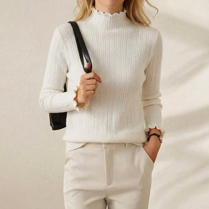 Nora – Lettuce Edge Mock Neck Knit Jumper