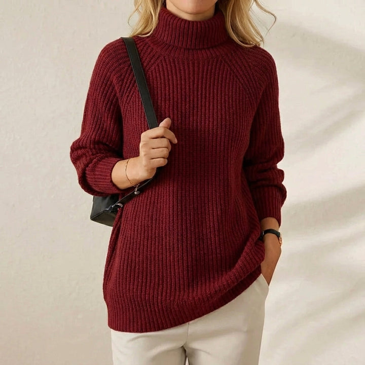 Flora – Ribbed Turtleneck Longline Pullover Jumper