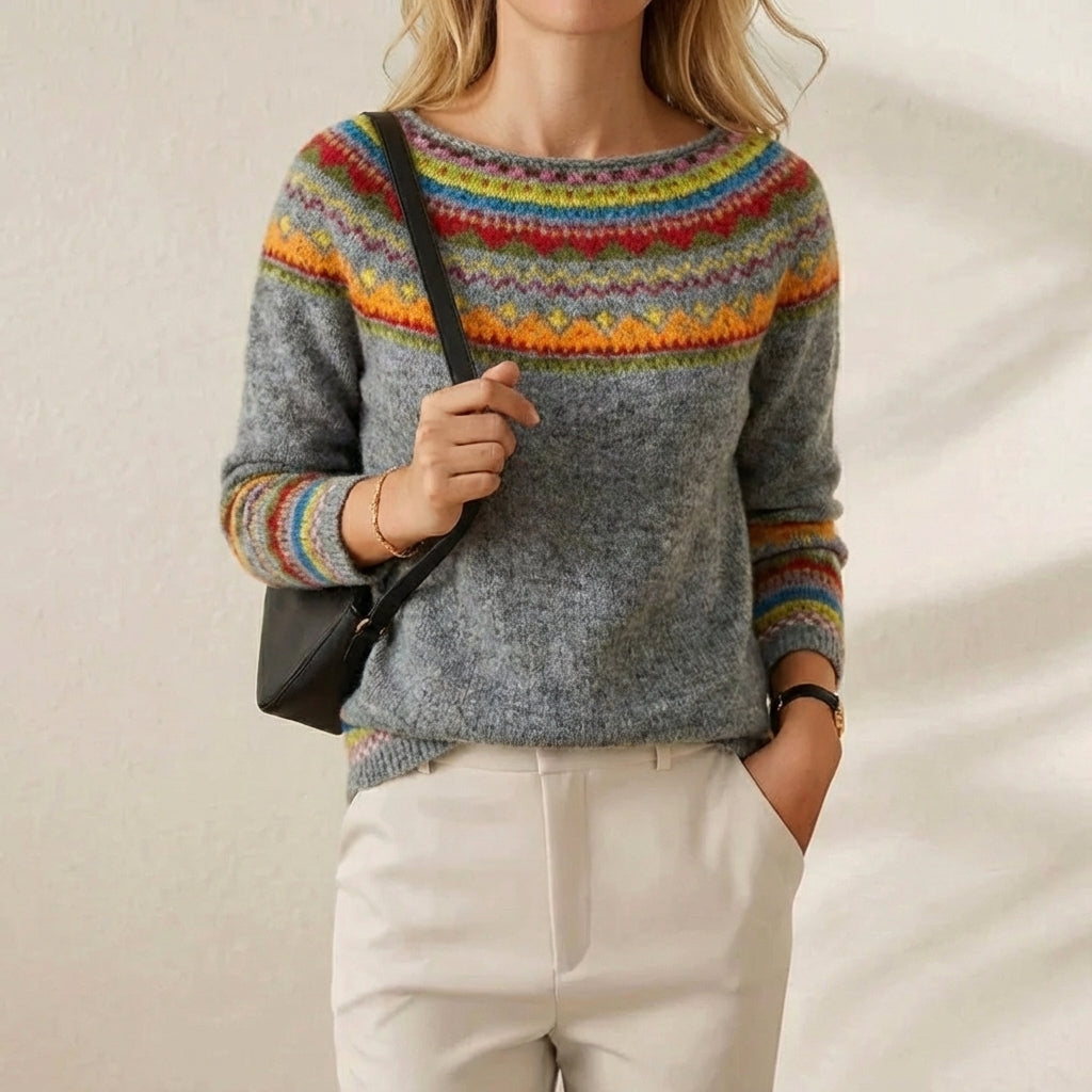 Marina – Floral Yoke Crewneck Knit Jumper