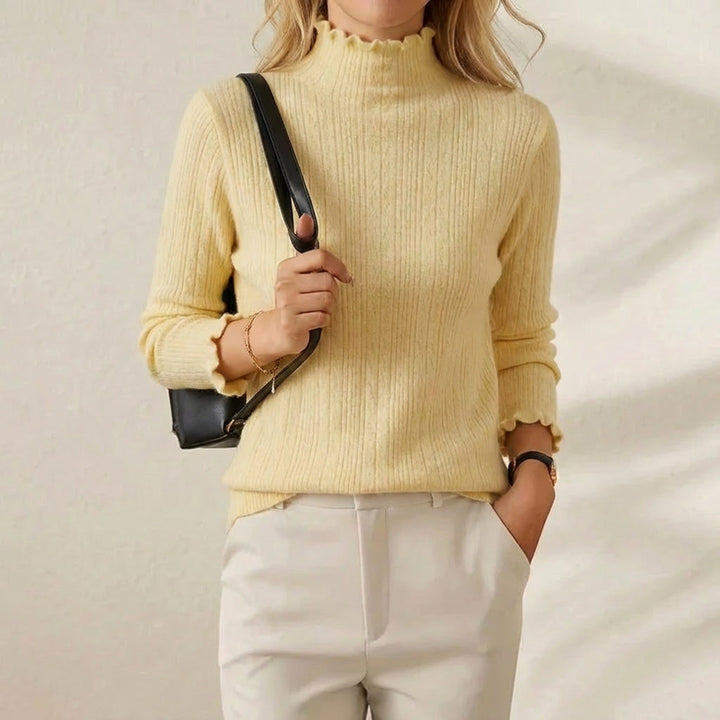 Nora – Lettuce Edge Mock Neck Knit Jumper