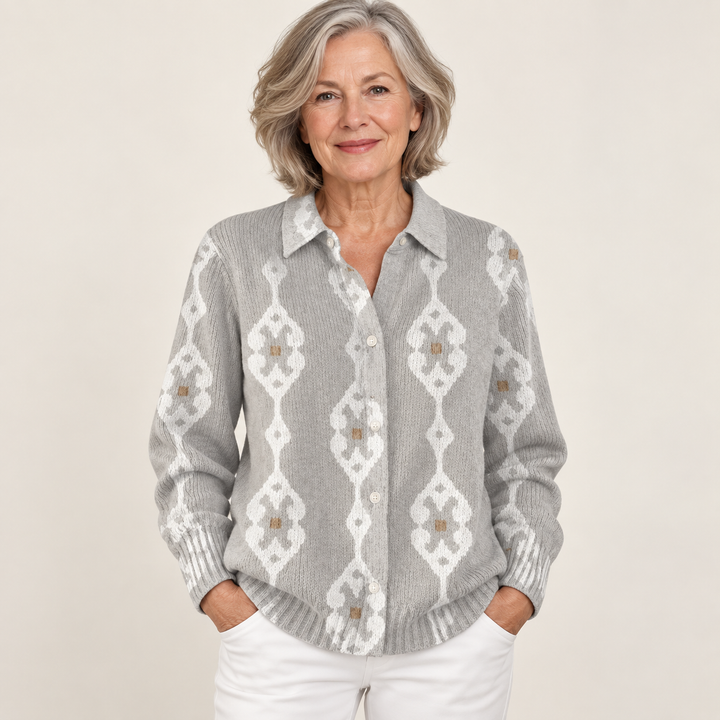 RENAE™ - ELEGANT KNIT HOODIE BLOUSE WITH DIAMOND PATTERN