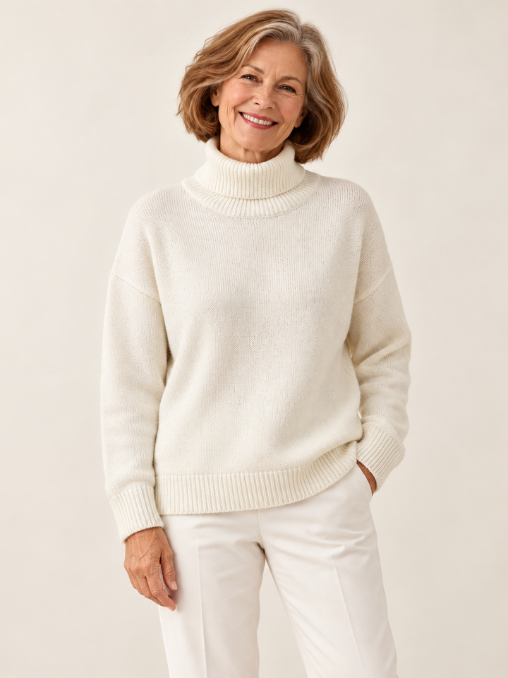 Martha – Oversized Turtleneck Jumper on a mature model