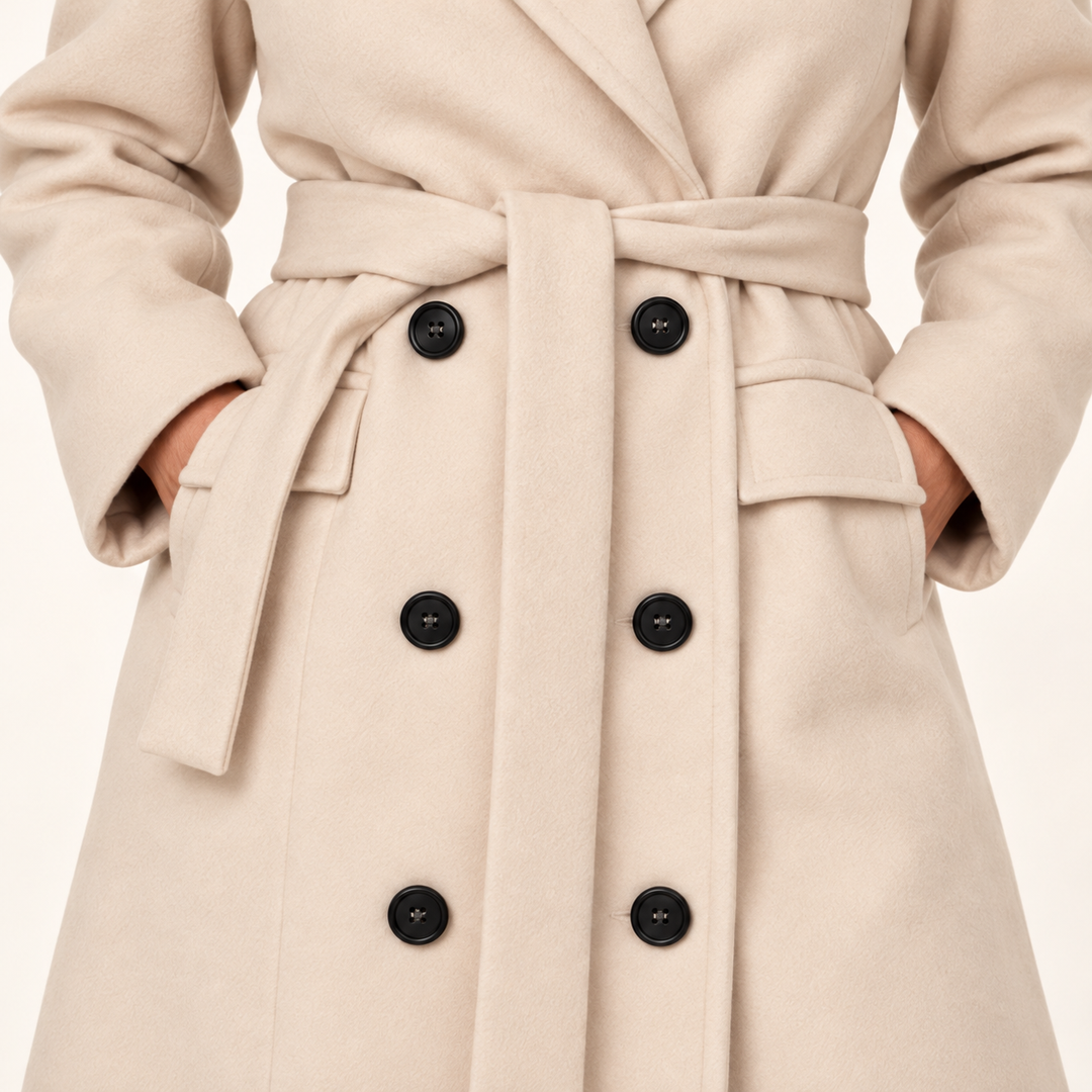 Women's Belted Double-Breasted Long Coat