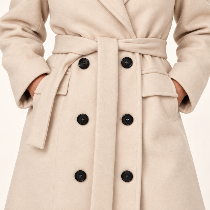 Women's Belted Double-Breasted Long Coat