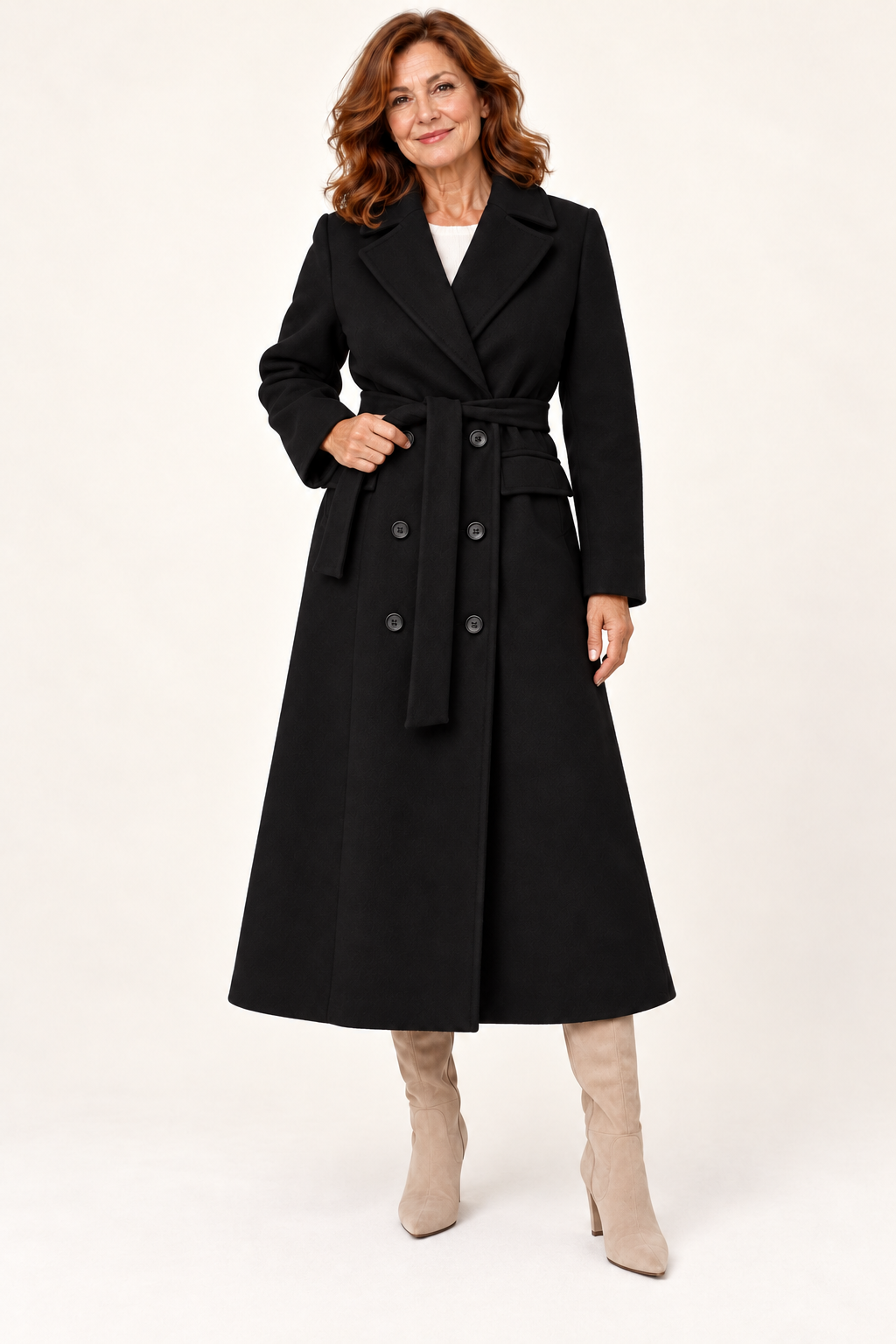 Women's Belted Double-Breasted Long Coat