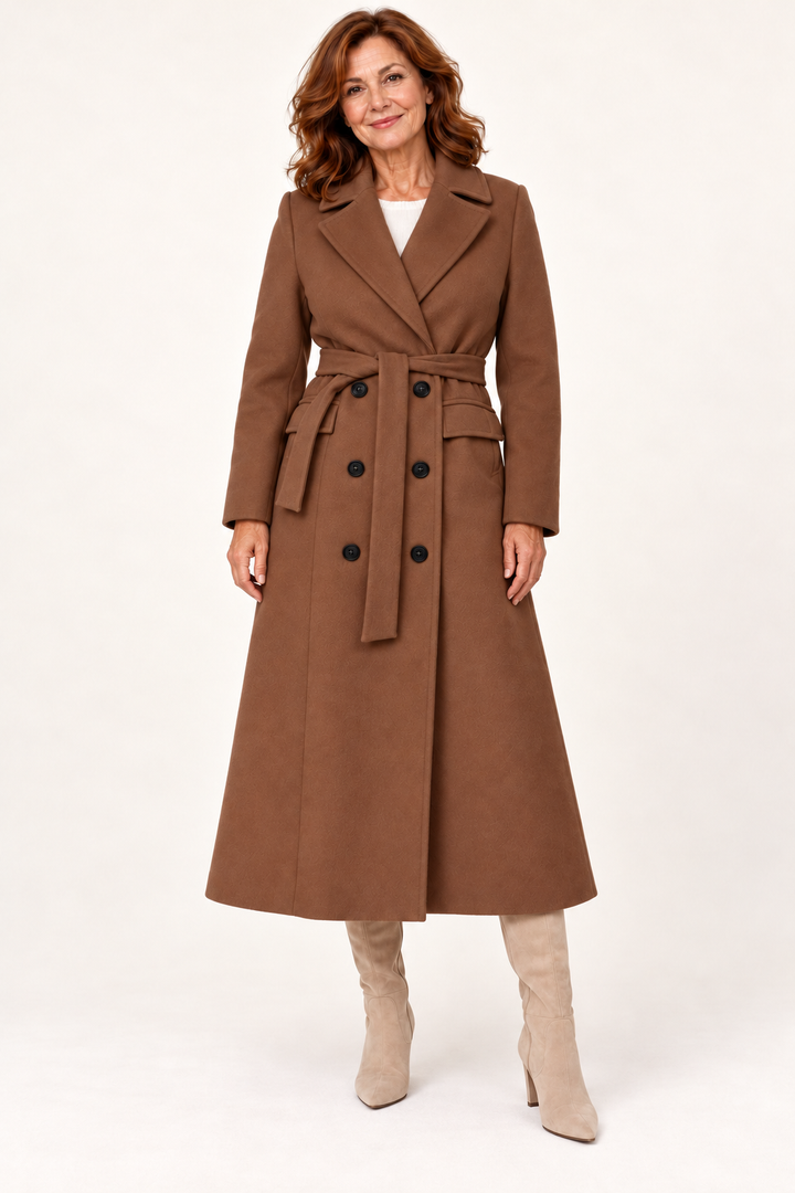 Women's Belted Double-Breasted Long Coat
