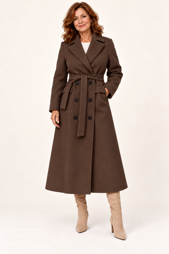 Women's Belted Double-Breasted Long Coat