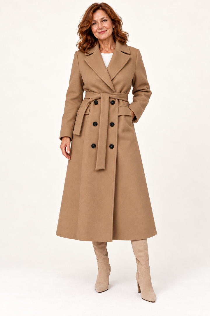 Women's Belted Double-Breasted Long Coat