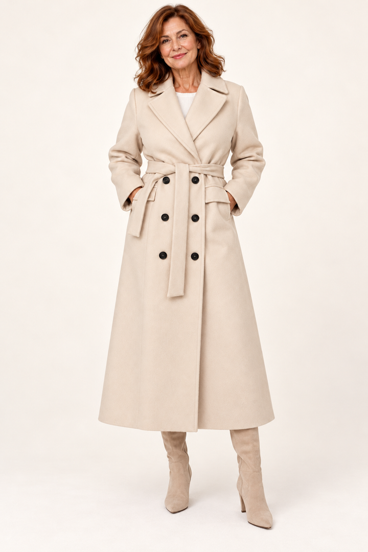 Women's Belted Double-Breasted Long Coat