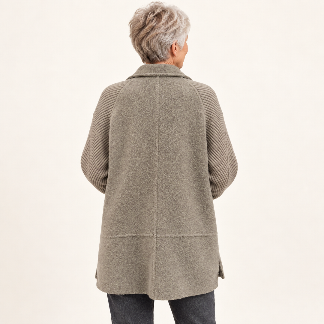Women's Mid-Length Double-Breasted Coat with Knit Sleeves