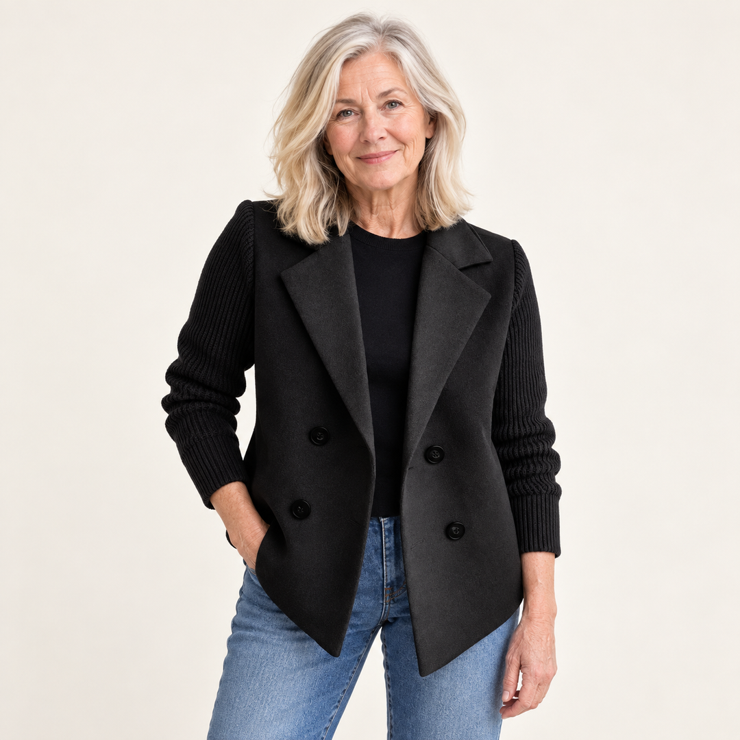 Women's Relaxed Coat with Knitted Sleeves