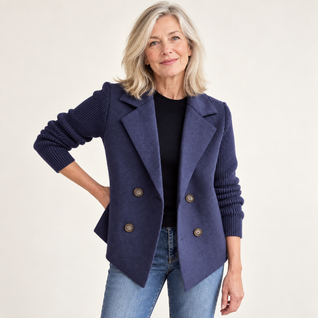 Women's Relaxed Coat with Knitted Sleeves