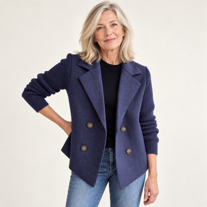 Women's Relaxed Coat with Knitted Sleeves