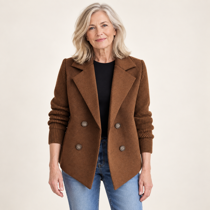 Women's Relaxed Coat with Knitted Sleeves