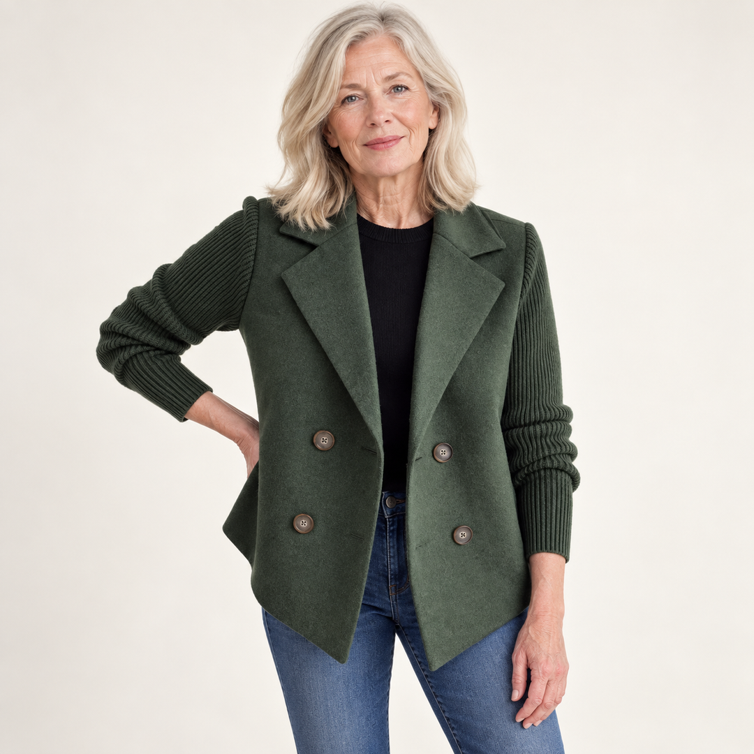 Women's Relaxed Coat with Knitted Sleeves