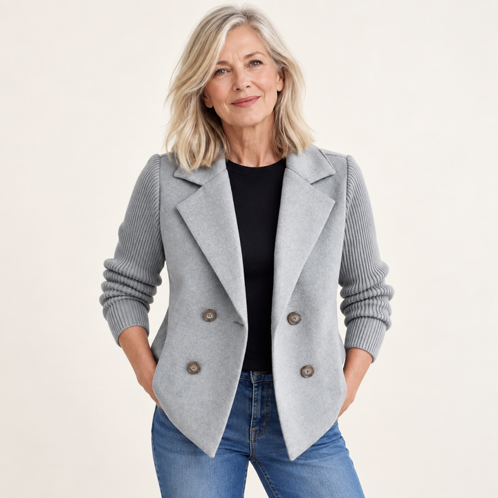 Women's Relaxed Coat with Knitted Sleeves