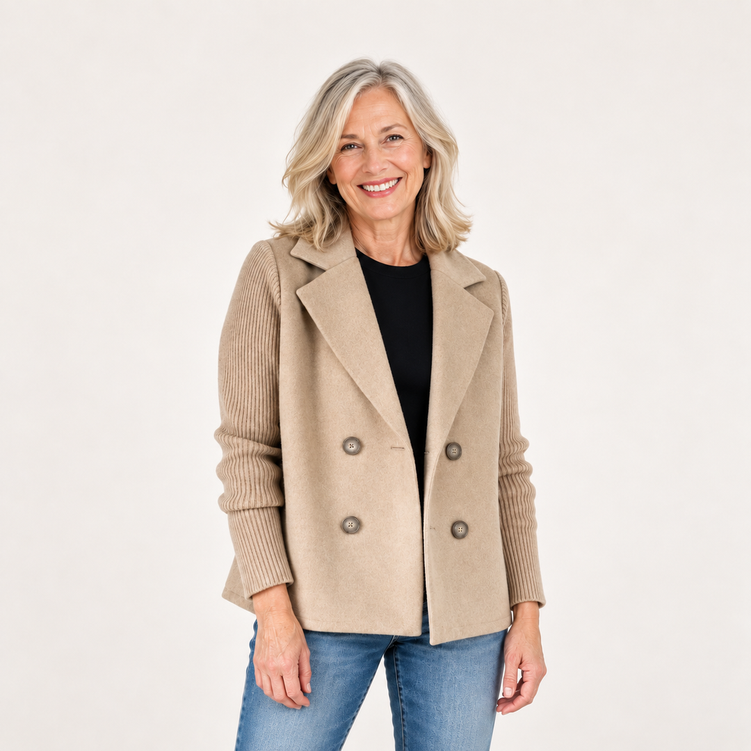Women's Relaxed Coat with Knitted Sleeves