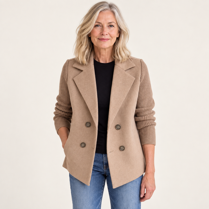 Women's Relaxed Coat with Knitted Sleeves