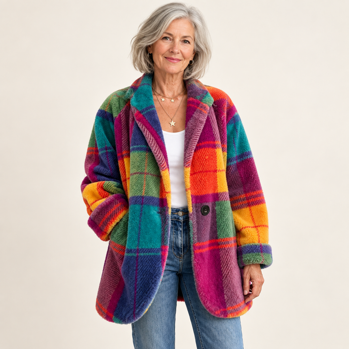 Women's Colourful Check Coat – Relaxed Fit