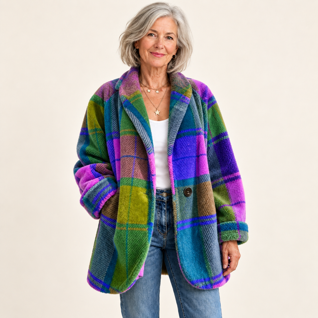 Women's Colourful Check Coat – Relaxed Fit
