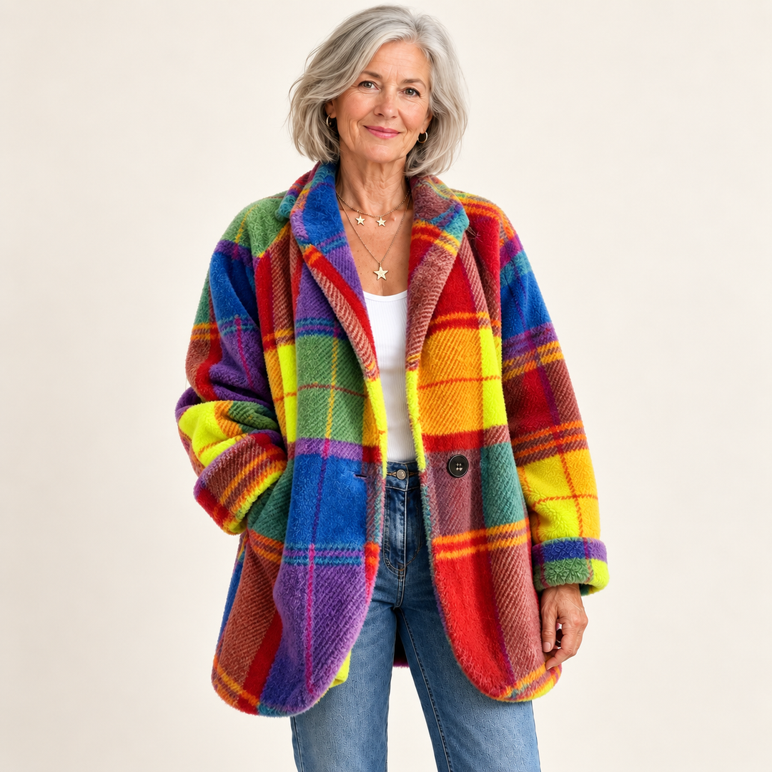 Women's Colourful Check Coat – Relaxed Fit