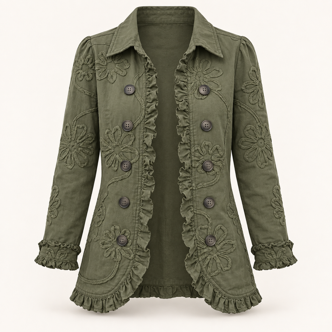 Women's Embroidered Jacket with Ruffle Trim
