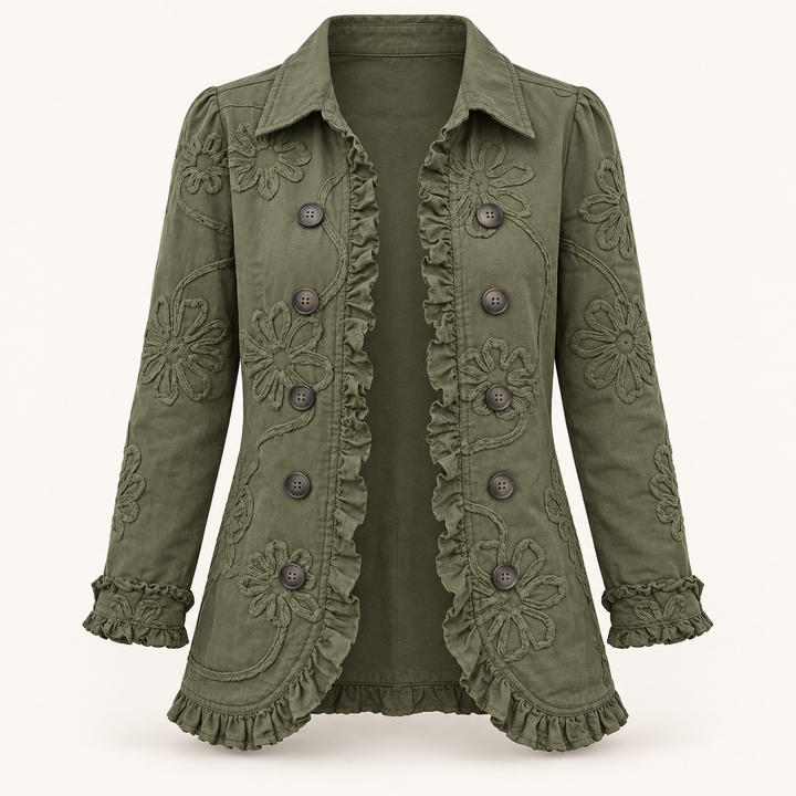 Women's Embroidered Jacket with Ruffle Trim