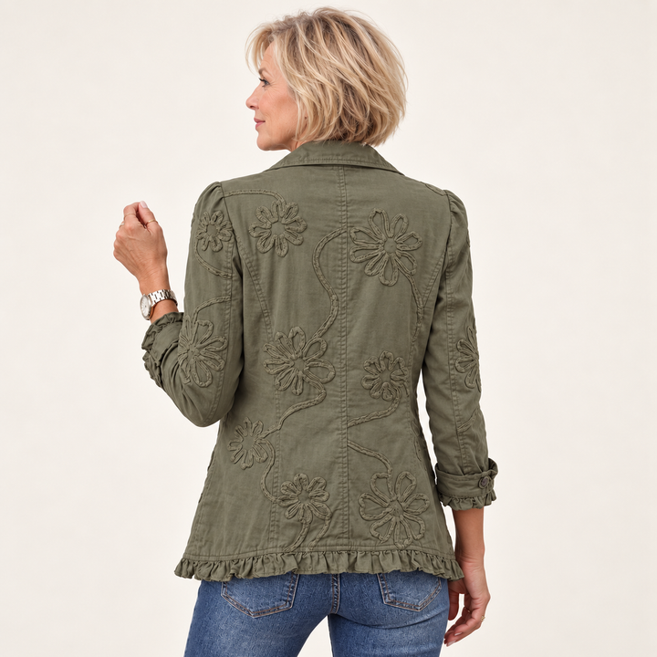 Women's Embroidered Jacket with Ruffle Trim