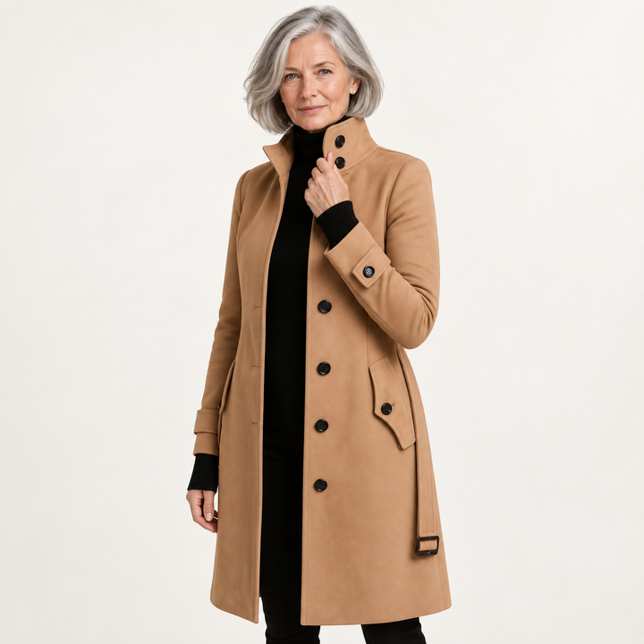 Women's Long Coat with High Collar