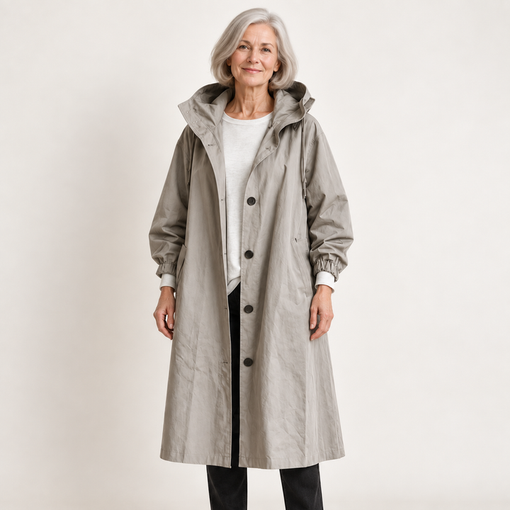 Women's Hooded Raincoat with Belt